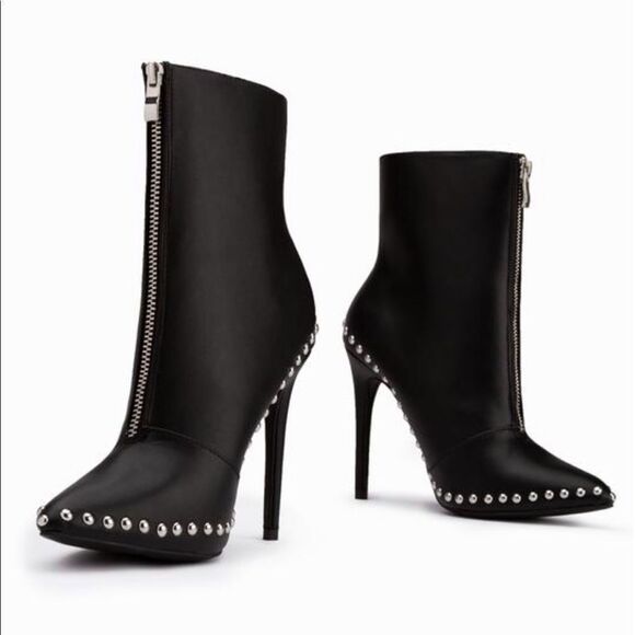 Black studded trim ankle booties - Picture 2 of 8